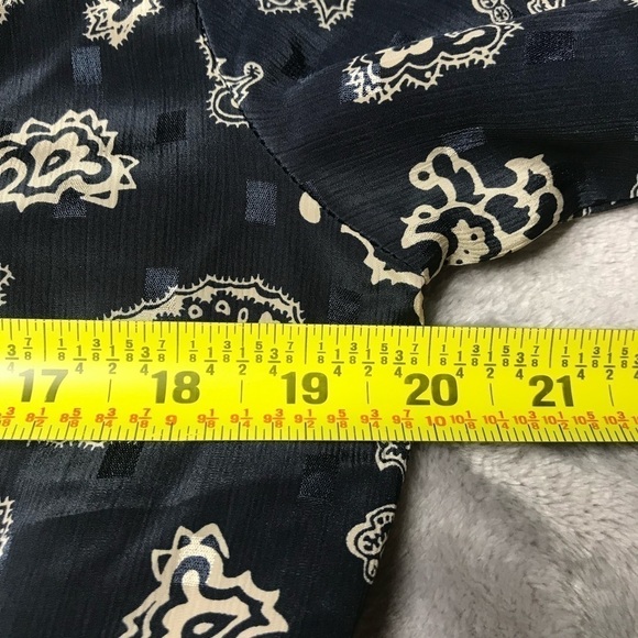 Russ Petites Vintage Navy Blue Paisley Button Up Short Sleeve Peplum Blouse - Picture 9 of 10